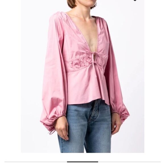 STAUD V-neck gathered long-sleeve blouse NWT size XL $394 - Picture 4 of 10